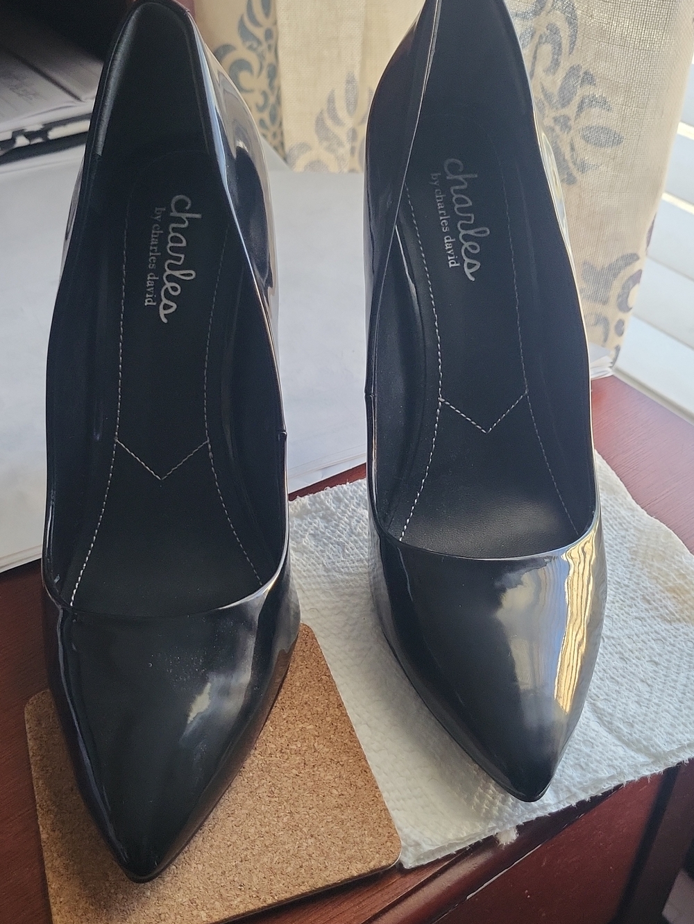Charles by Charles David Black Patent Pointed-Toe Pumps